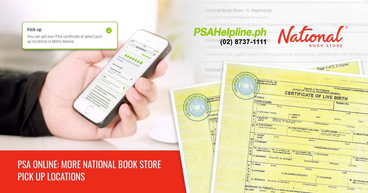 conveniently pick up PSA certificate orders at National Book Store branches
